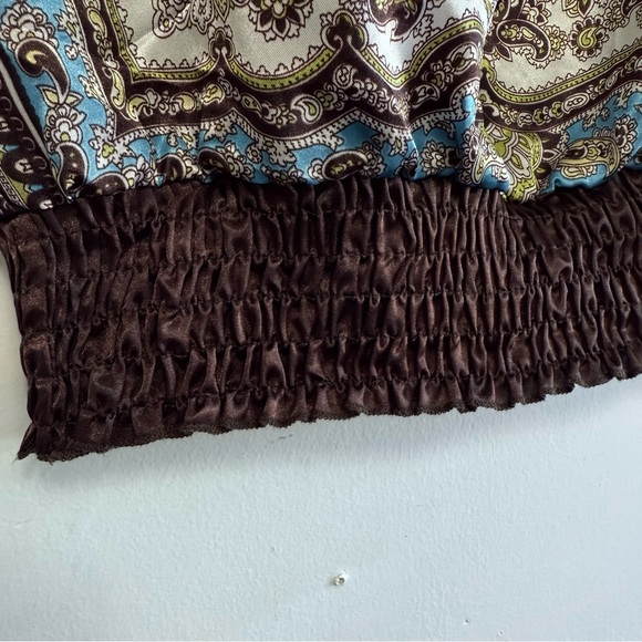 Y2K Bohemian Scarf Print Top - Ornate Medallion Blouse with Smocked Hem - Picture 6 of 8